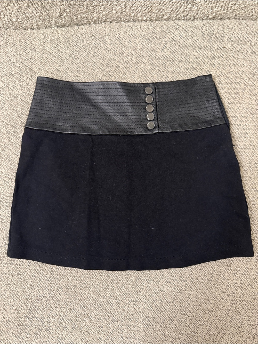 Guess by Marciano Black Mini Skirt with Ribbed Waistband and real leather